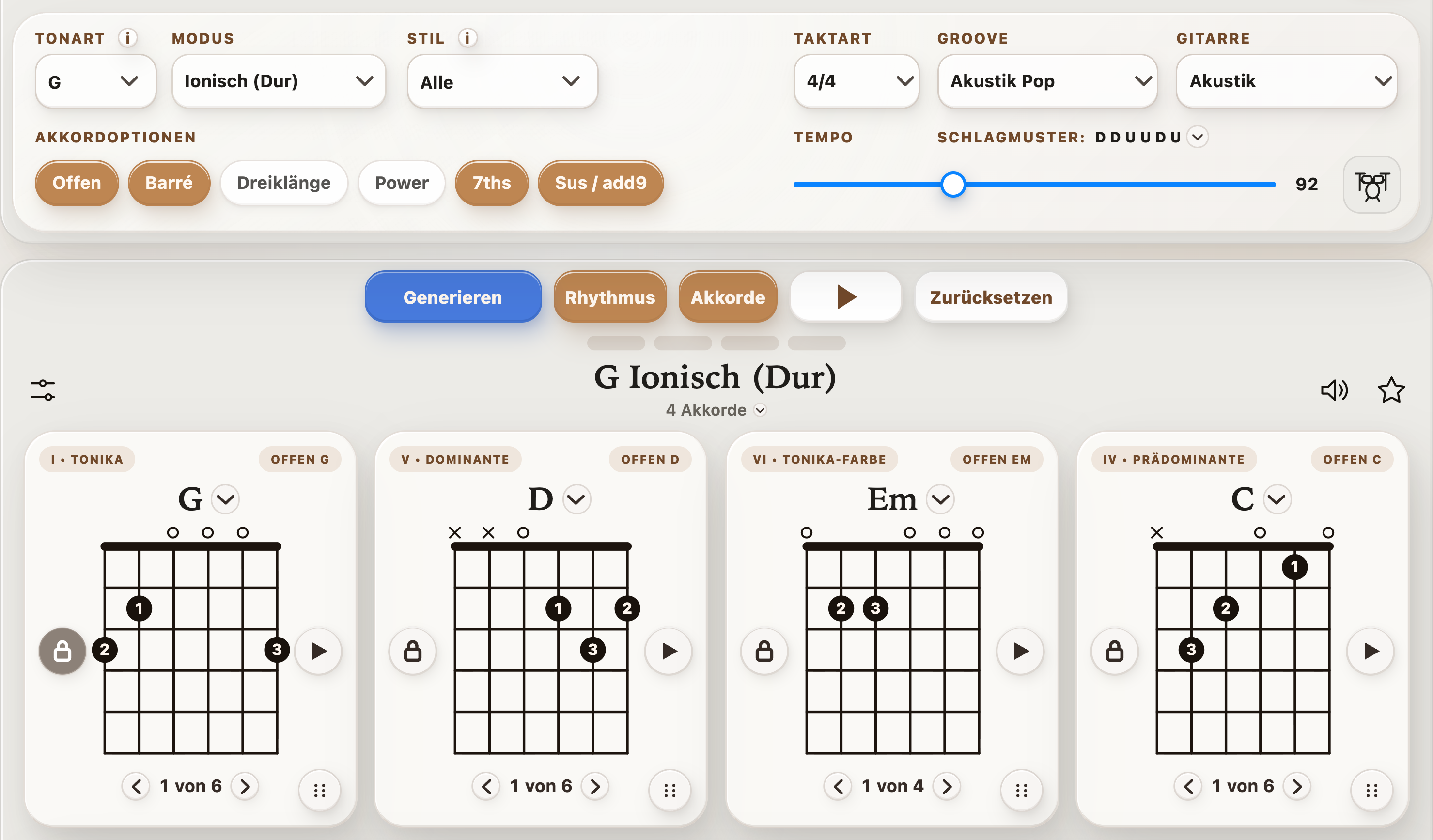 Zufällige Gitarrenakkorde und Akkordfolgen erzeugen — StrumForge