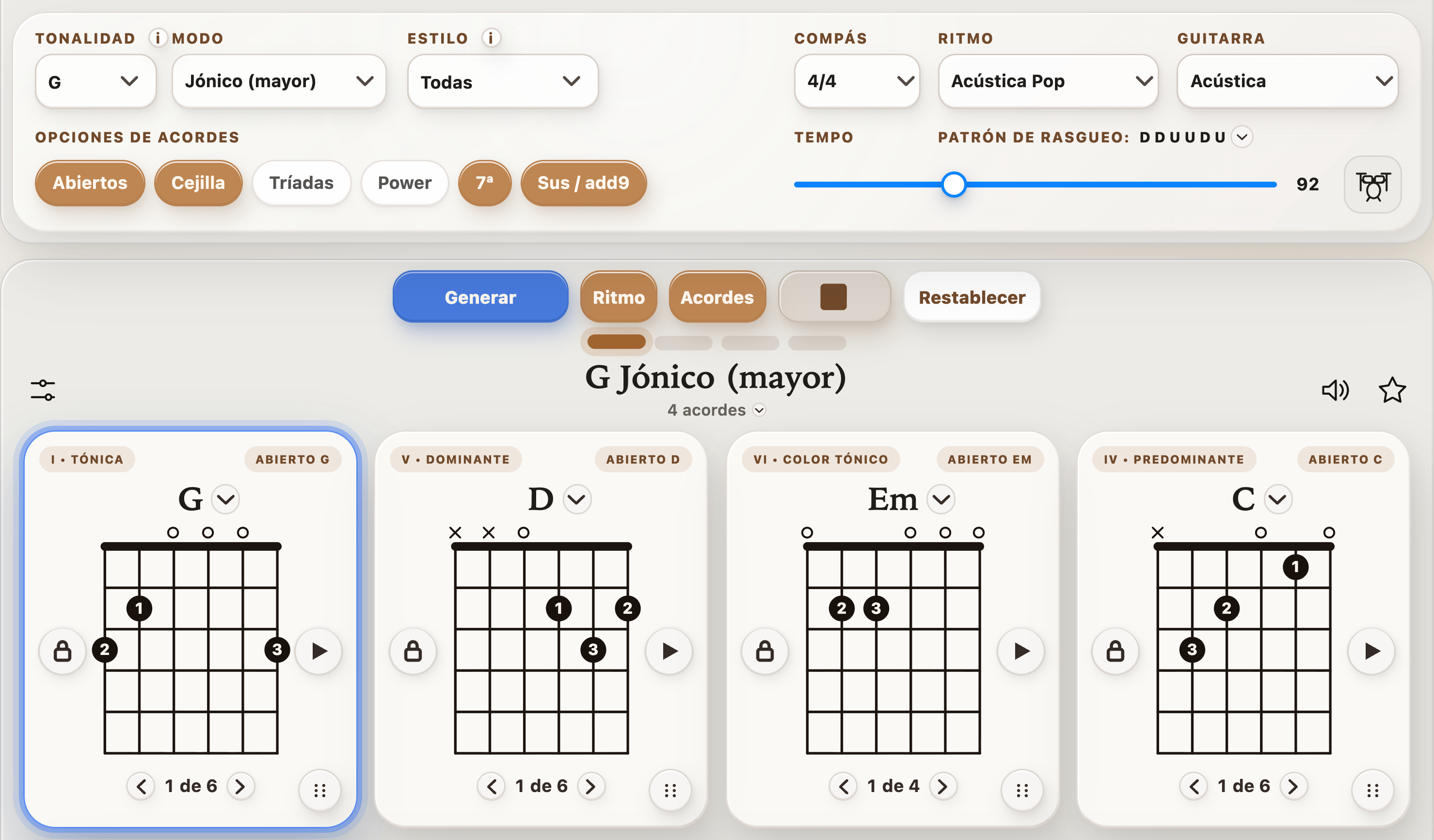 Generador de progresiones de acordes para guitarra — StrumForge
