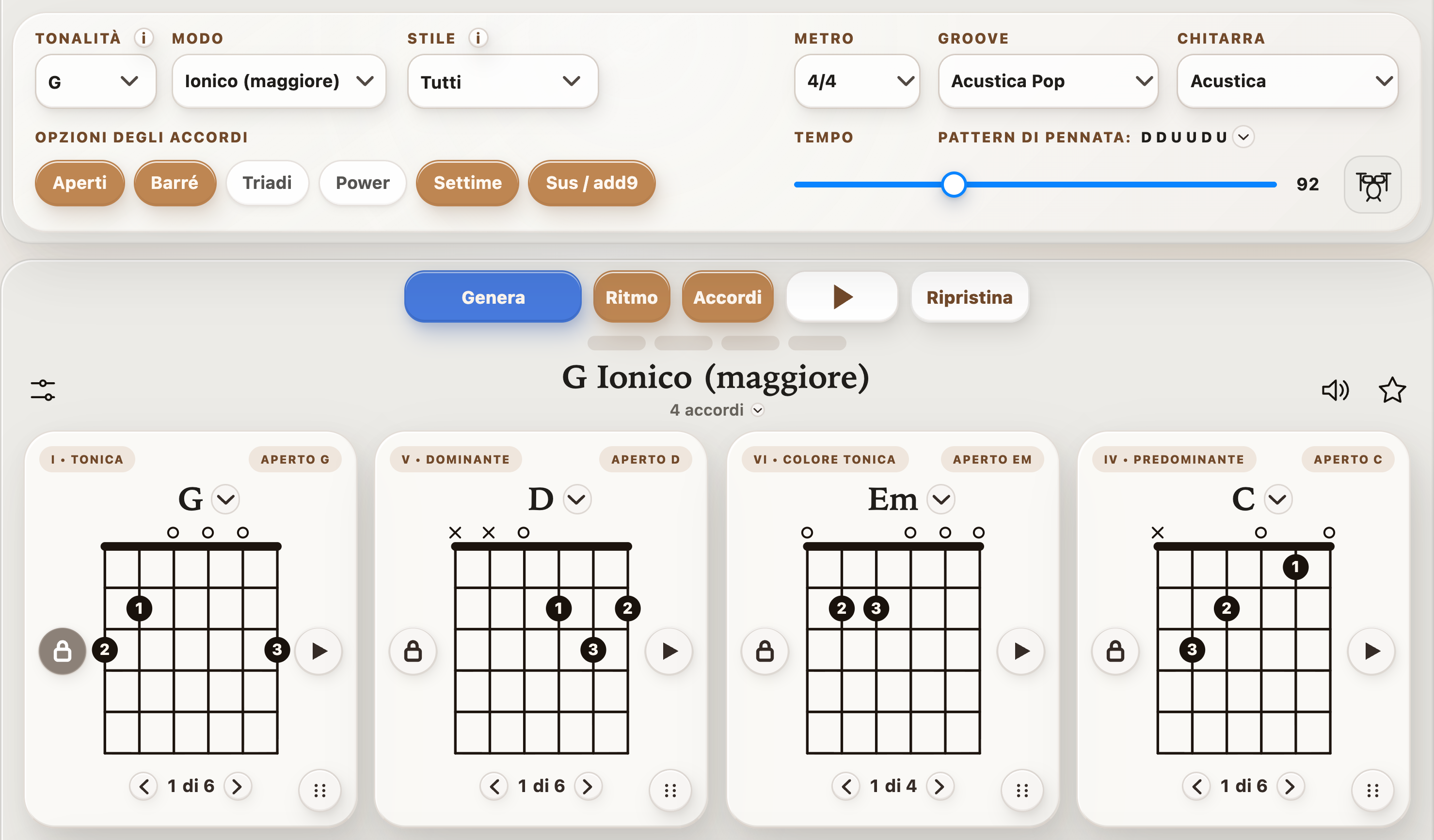 Generatore di accordi casuali per chitarra — StrumForge