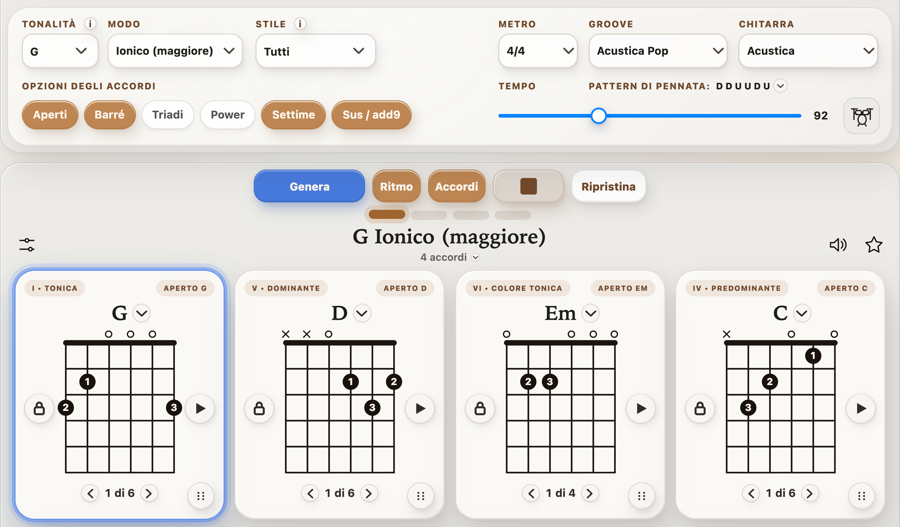 Generatore di progressioni di accordi per chitarra — StrumForge